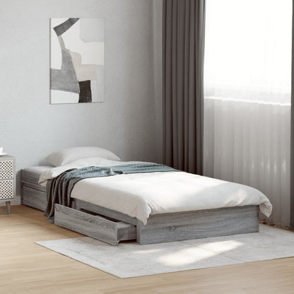 Bed Frame with Drawers without Mattress Grey Sonoma 75x190 cm Small Single