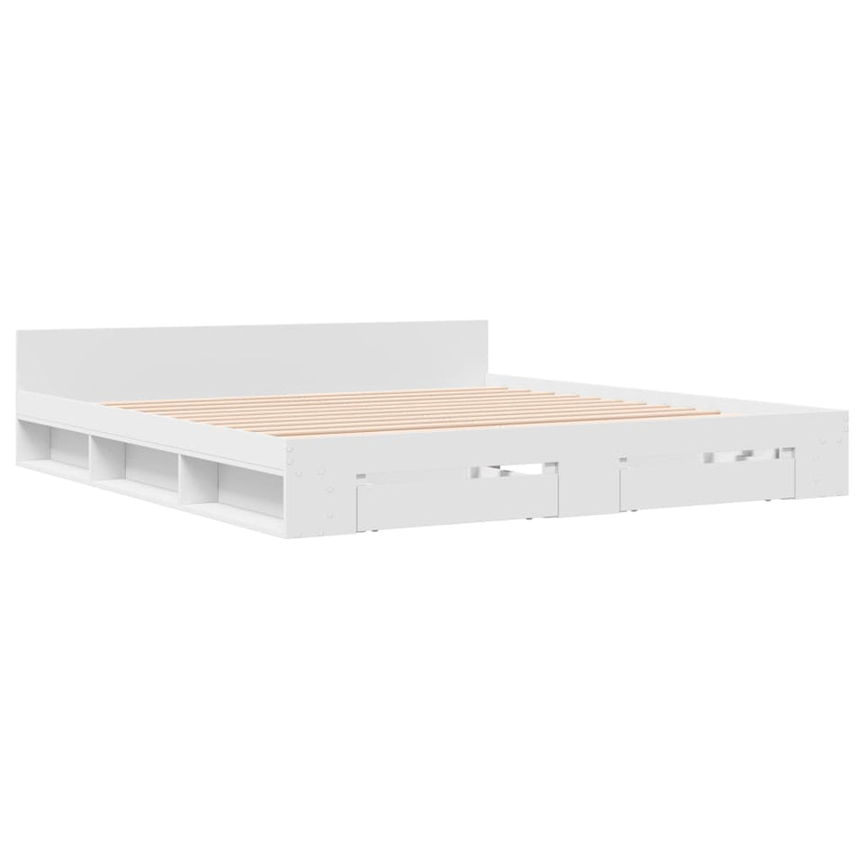 Bed Frame with Drawers without Mattress White 200x200 cm