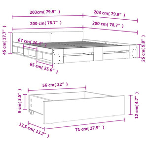 Bed Frame with Drawers without Mattress White 200x200 cm