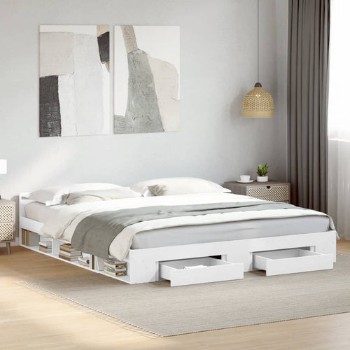 Bed Frame with Drawers without Mattress White 200x200 cm