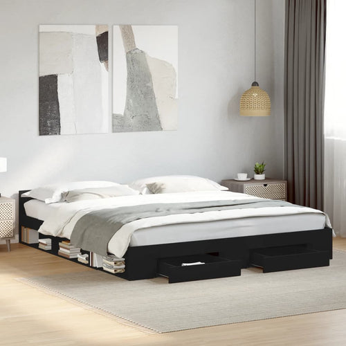 Bed Frame with Drawers without Mattress Black 200x200 cm