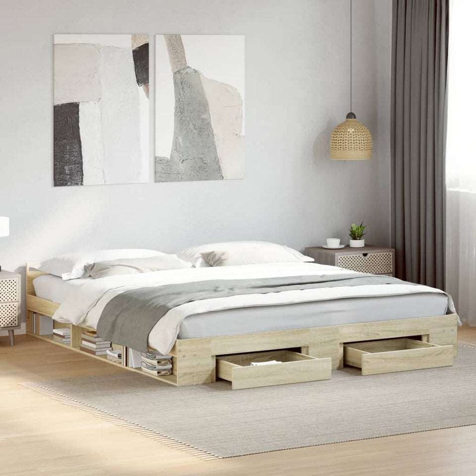 Bed Frame with Drawers without Mattress Sonoma Oak 200x200 cm