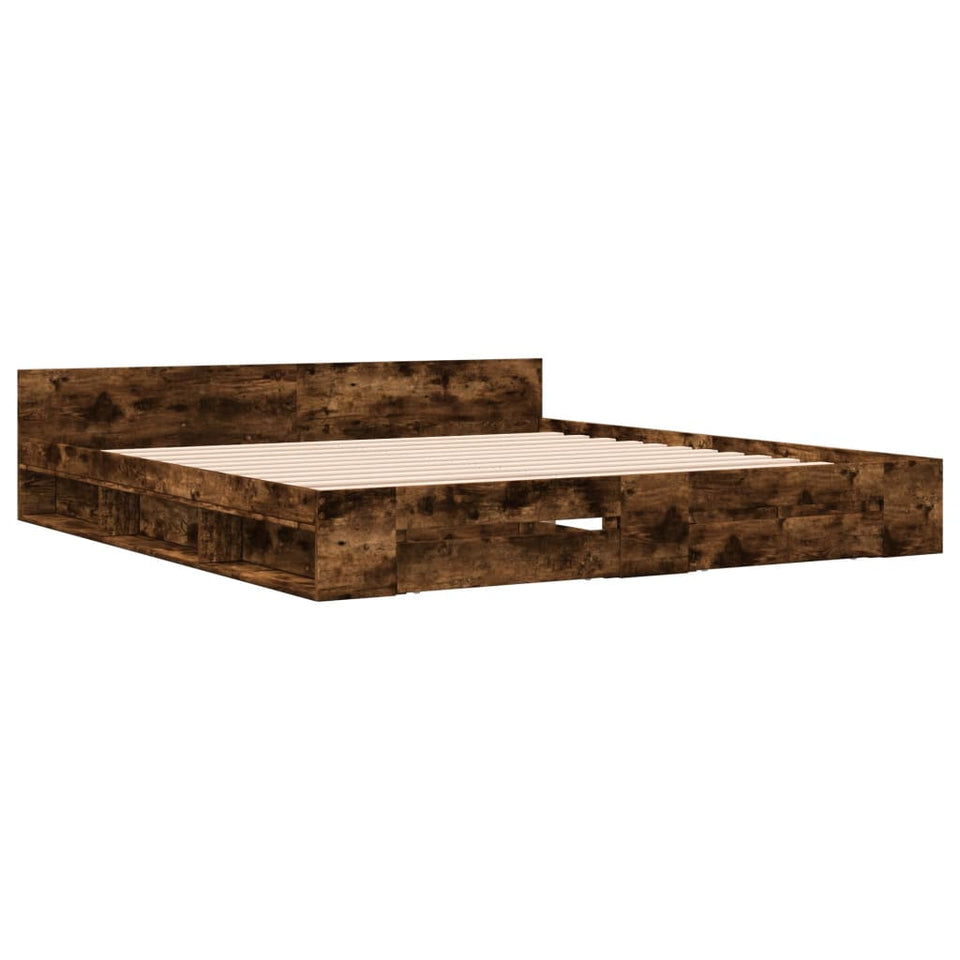 Bed Frame with Drawers without Mattress Smoked Oak 200x200 cm