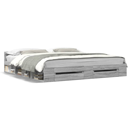Bed Frame with Drawers without Mattress Grey Sonoma 200x200 cm