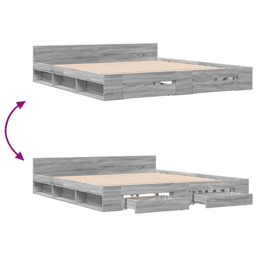 Bed Frame with Drawers without Mattress Grey Sonoma 200x200 cm