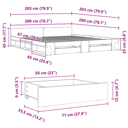 Bed Frame with Drawers without Mattress Grey Sonoma 200x200 cm