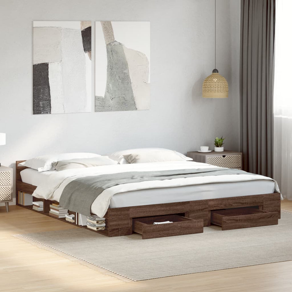 Bed Frame with Drawers Brown Oak 200x200 cm Engineered Wood