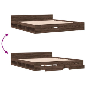 Bed Frame with Drawers Brown Oak 200x200 cm Engineered Wood