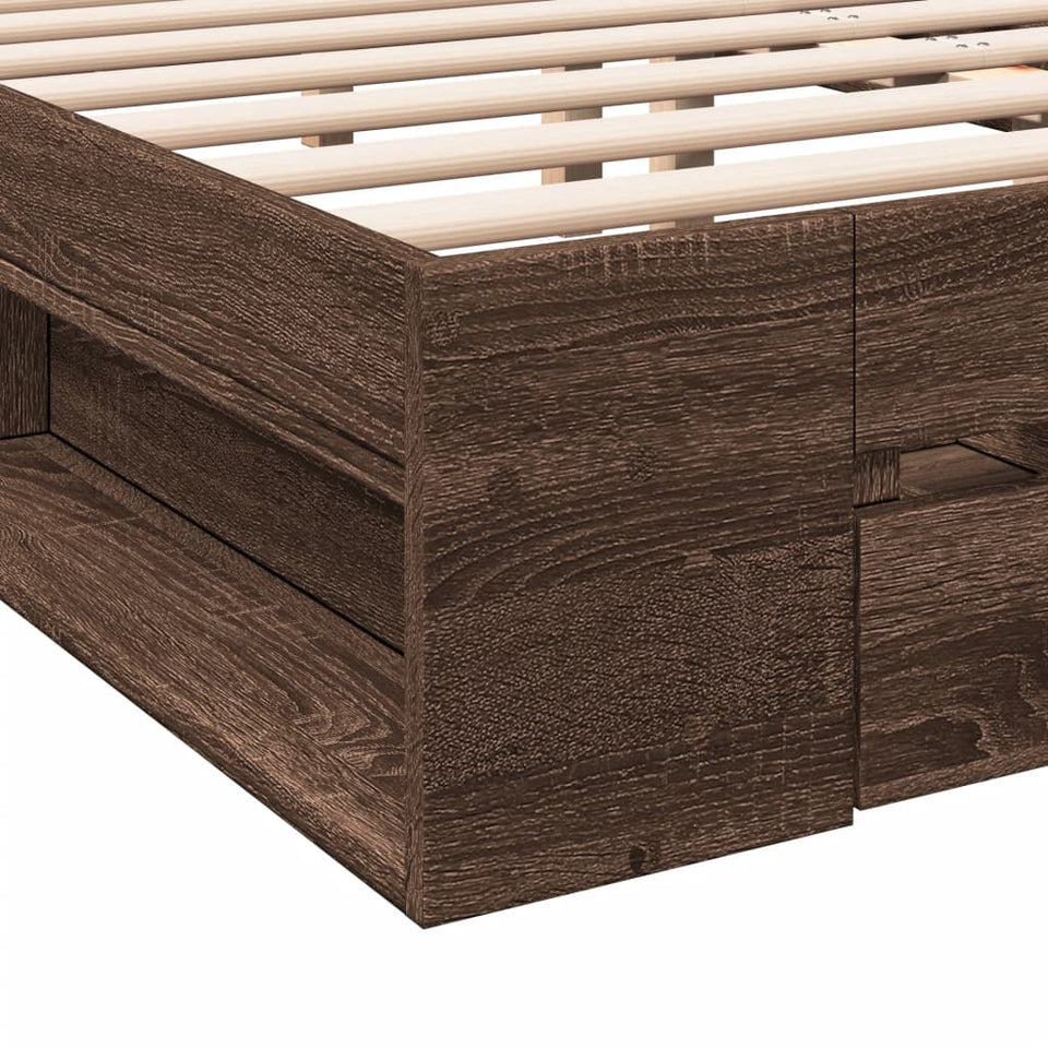 Bed Frame with Drawers Brown Oak 200x200 cm Engineered Wood