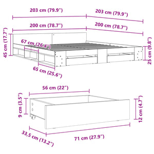 Bed Frame with Drawers Brown Oak 200x200 cm Engineered Wood