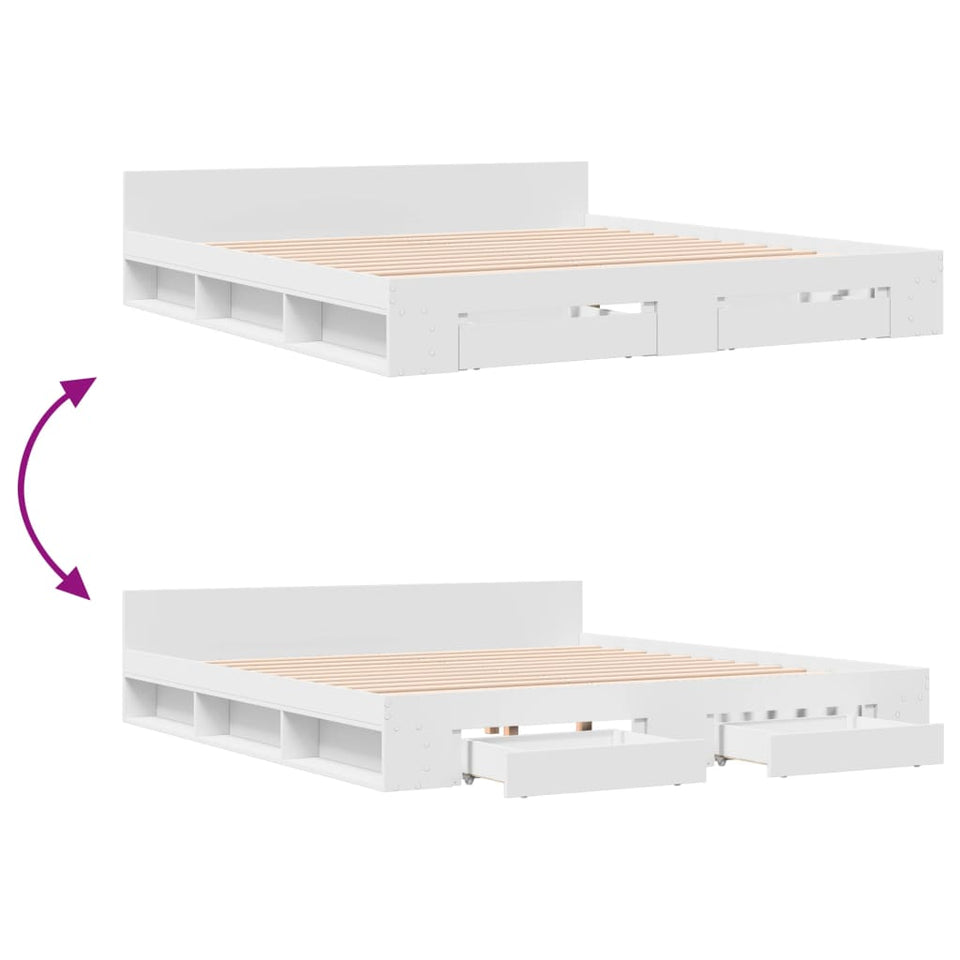 Bed Frame with Drawers without Mattress White 180x200 cm Super King