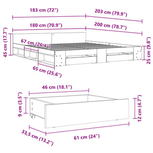 Bed Frame with Drawers without Mattress White 180x200 cm Super King