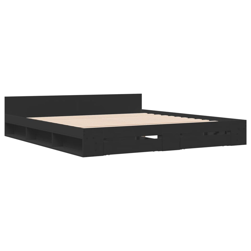 Bed Frame with Drawers without Mattress Black 180x200 cm Super King