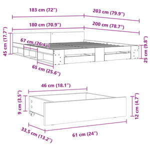 Bed Frame with Drawers without Mattress Black 180x200 cm Super King