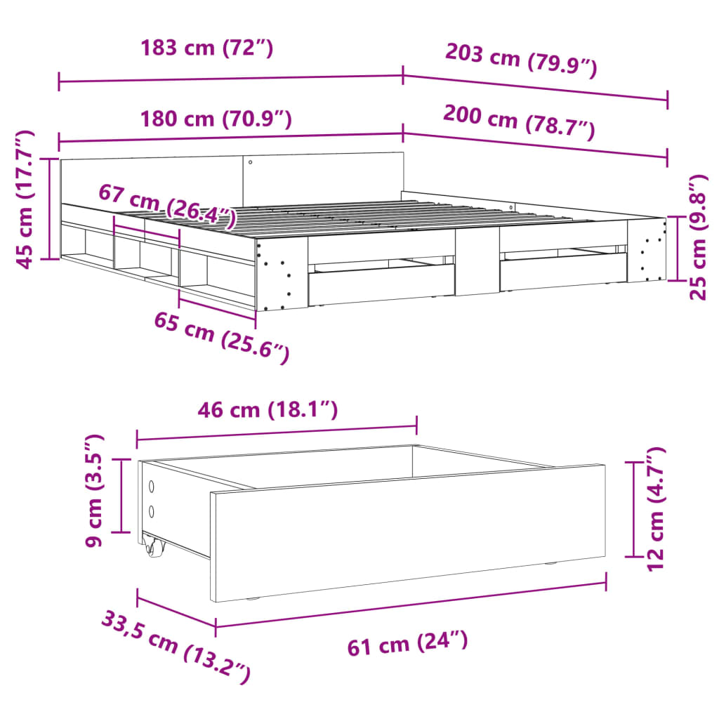 Bed Frame with Drawers without Mattress Sonoma Oak 180x200 cm Super King