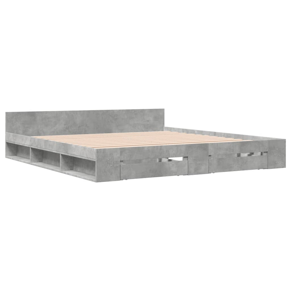 Bed Frame with Drawers without Mattress Concrete Grey 180x200 cm Super King