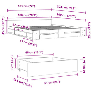 Bed Frame with Drawers without Mattress Smoked Oak 180x200 cm Super King