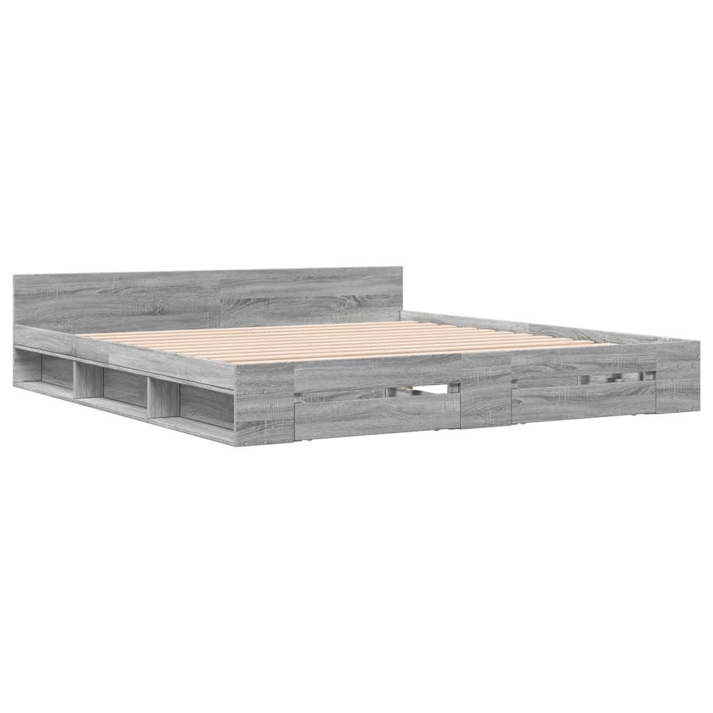 Bed Frame with Drawers without Mattress Grey Sonoma 180x200 cm Super King
