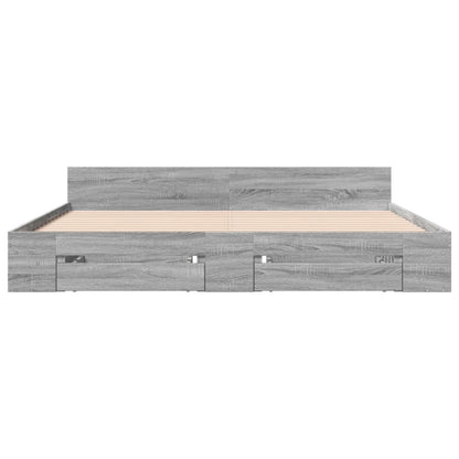 Bed Frame with Drawers without Mattress Grey Sonoma 180x200 cm Super King