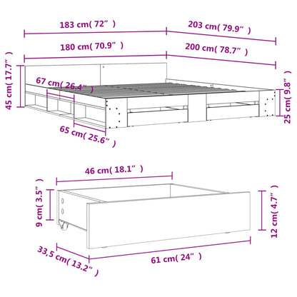 Bed Frame with Drawers without Mattress Grey Sonoma 180x200 cm Super King