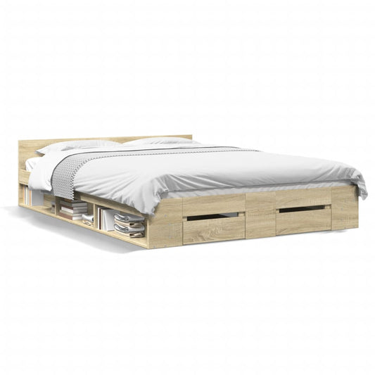 Bed Frame with Drawers without Mattress Sonoma Oak 160x200 cm
