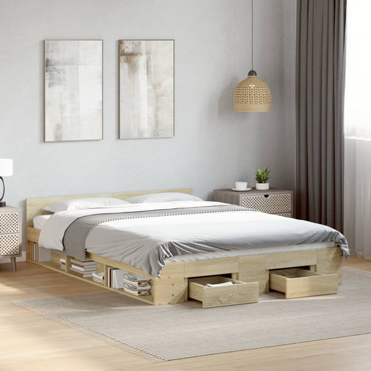 Bed Frame with Drawers without Mattress Sonoma Oak 160x200 cm