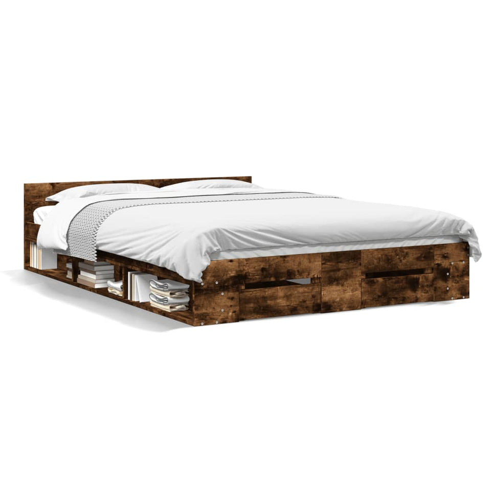 Bed Frame with Drawers without Mattress Smoked Oak 160x200 cm