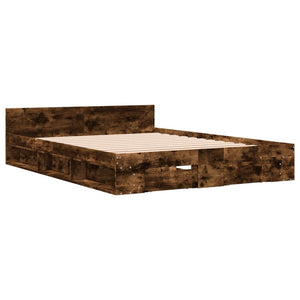 Bed Frame with Drawers without Mattress Smoked Oak 160x200 cm