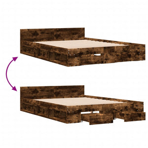 Bed Frame with Drawers without Mattress Smoked Oak 160x200 cm