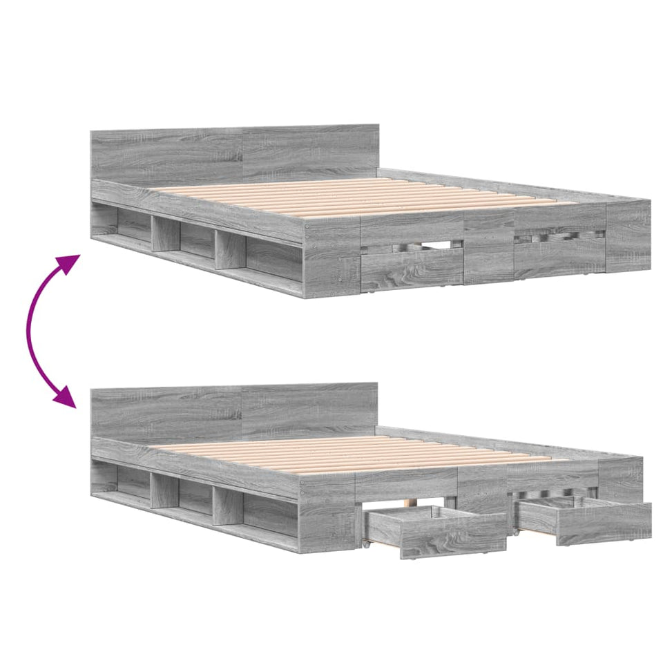 Bed Frame with Drawers without Mattress Grey Sonoma 160x200 cm