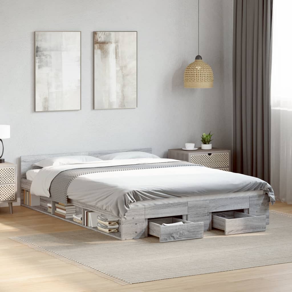 Bed Frame with Drawers without Mattress Grey Sonoma 160x200 cm