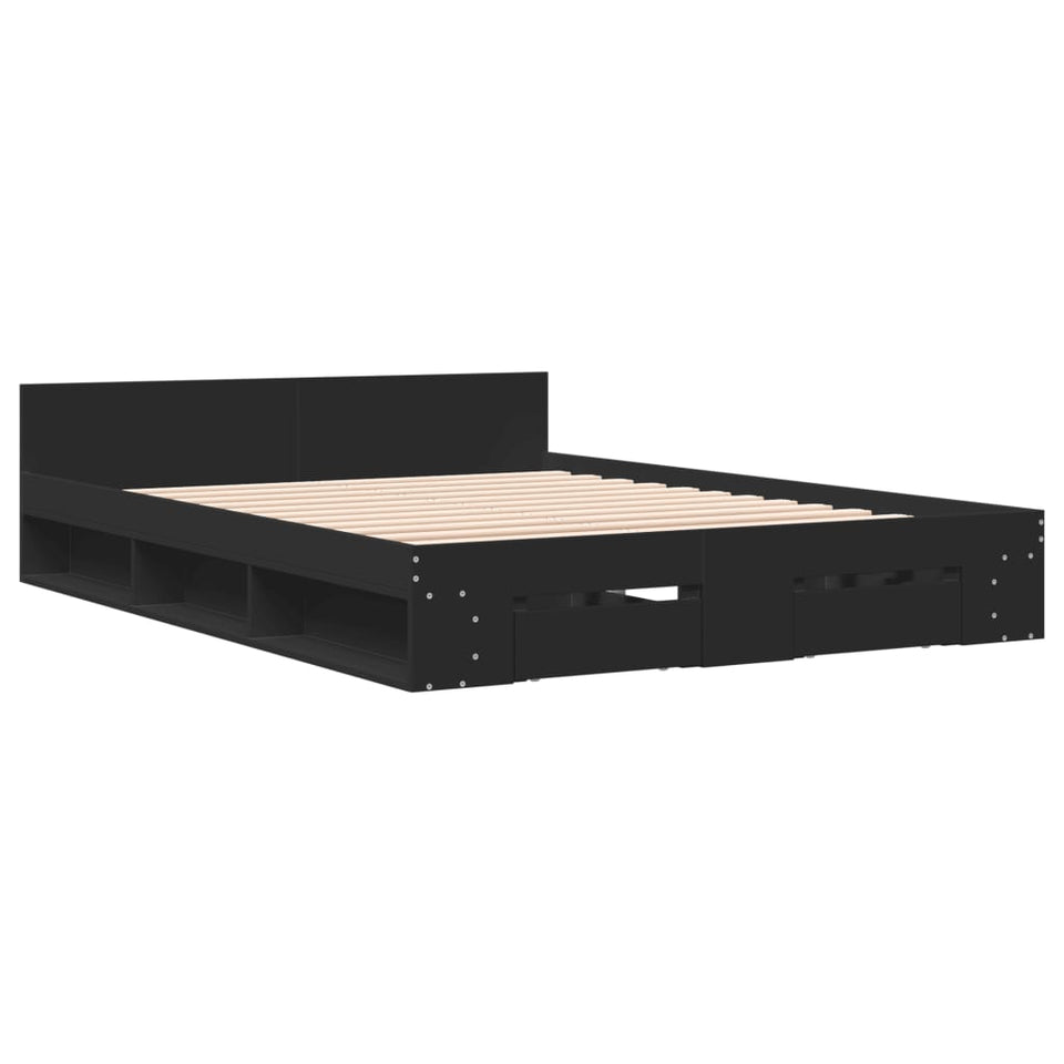 Bed Frame with Drawers without Mattress Black 150x200 cm King Size