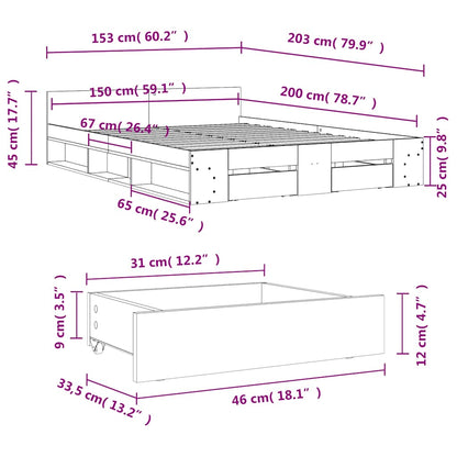Bed Frame with Drawers without Mattress Sonoma Oak 150x200 cm King Size
