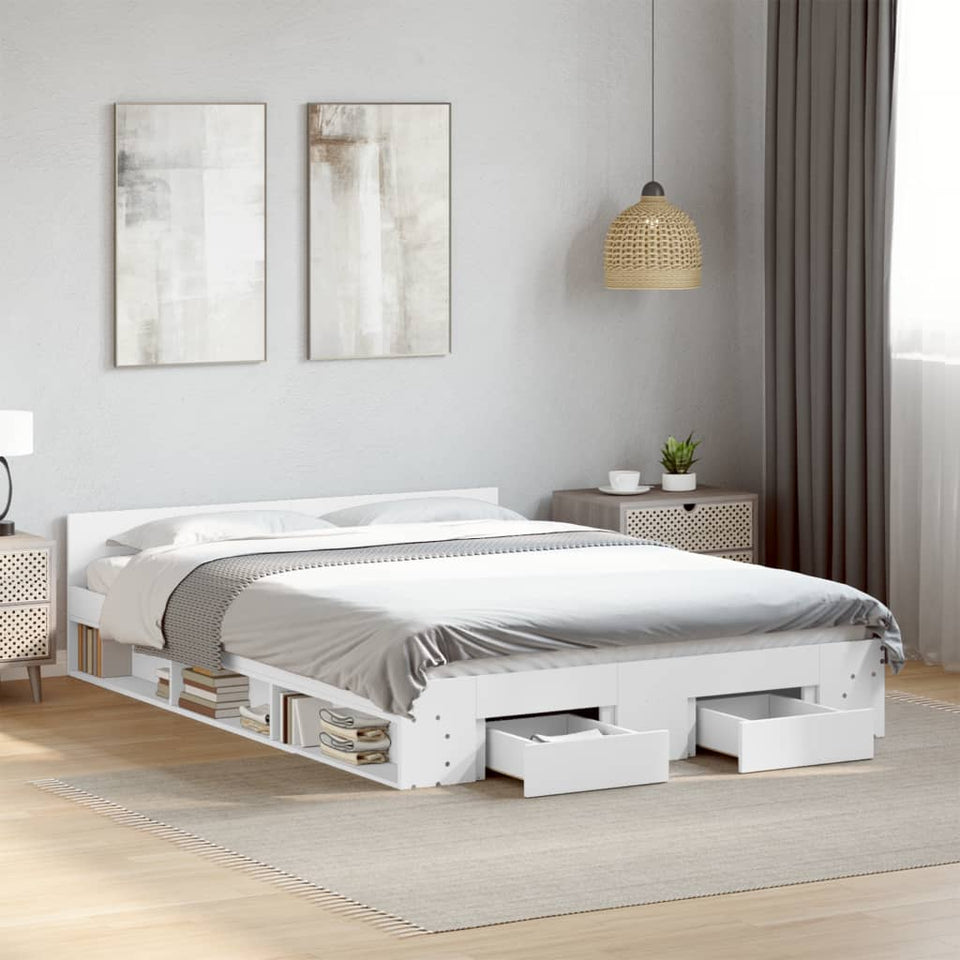 Bed Frame with Drawers without Mattress White 140x200 cm