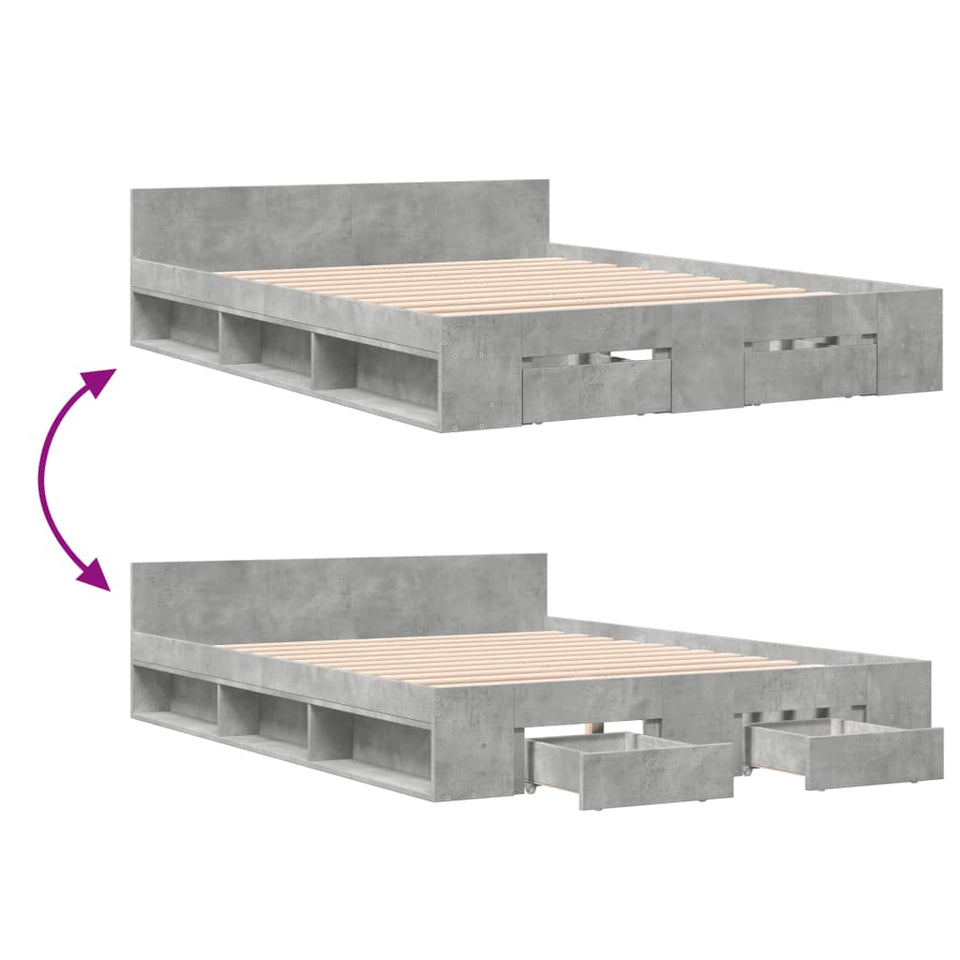 Bed Frame with Drawers without Mattress Concrete Grey 140x200 cm