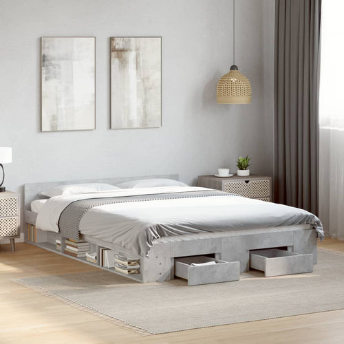 Bed Frame with Drawers without Mattress Concrete Grey 140x200 cm