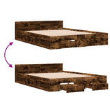 Bed Frame with Drawers without Mattress Smoked Oak 140x200 cm