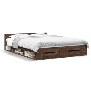 Bed Frame with Drawers without Mattress Brown Oak 140x200 cm