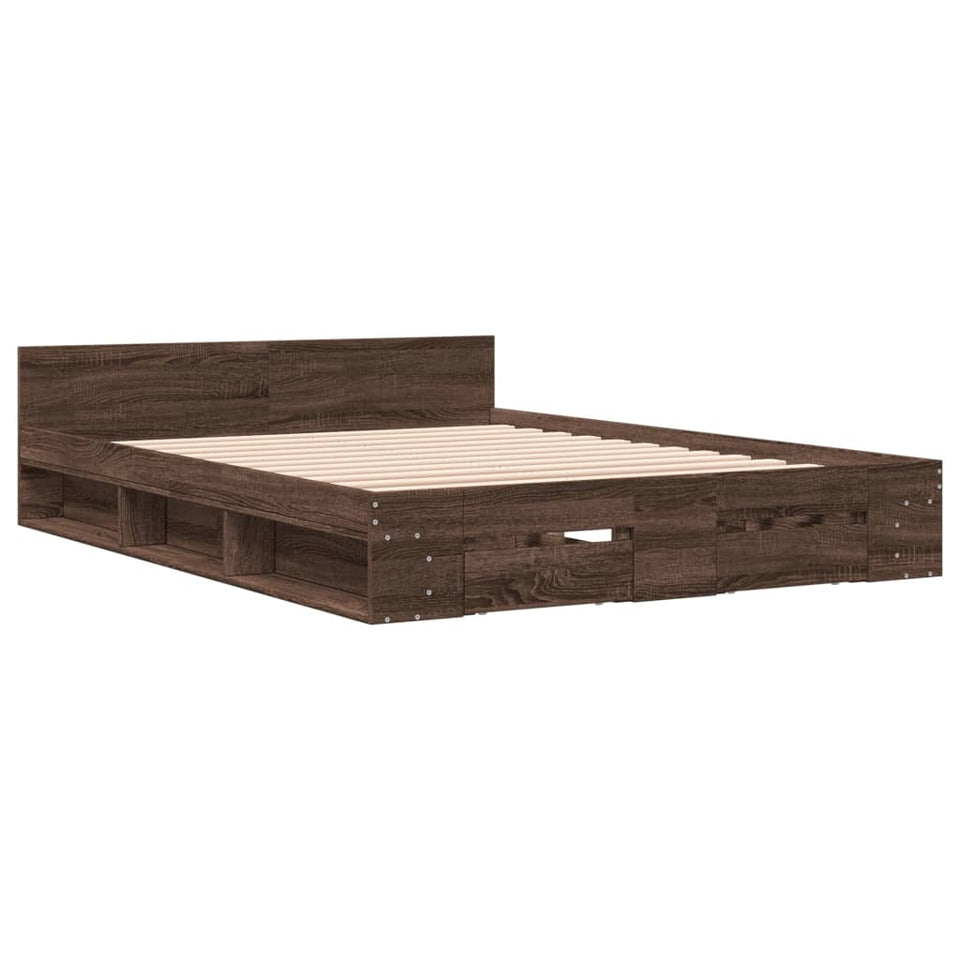 Bed Frame with Drawers without Mattress Brown Oak 140x200 cm