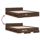 Bed Frame with Drawers without Mattress Brown Oak 140x200 cm