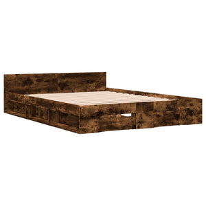 Bed Frame with Drawers without Mattress Smoked Oak 120x200 cm