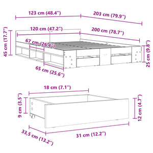 Bed Frame with Drawers without Mattress Smoked Oak 120x200 cm