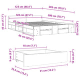 Bed Frame with Drawers without Mattress Smoked Oak 120x200 cm