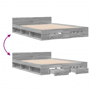 Bed Frame with Drawers without Mattress Grey Sonoma 120x200 cm