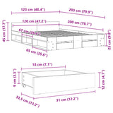 Bed Frame with Drawers without Mattress Grey Sonoma 120x200 cm