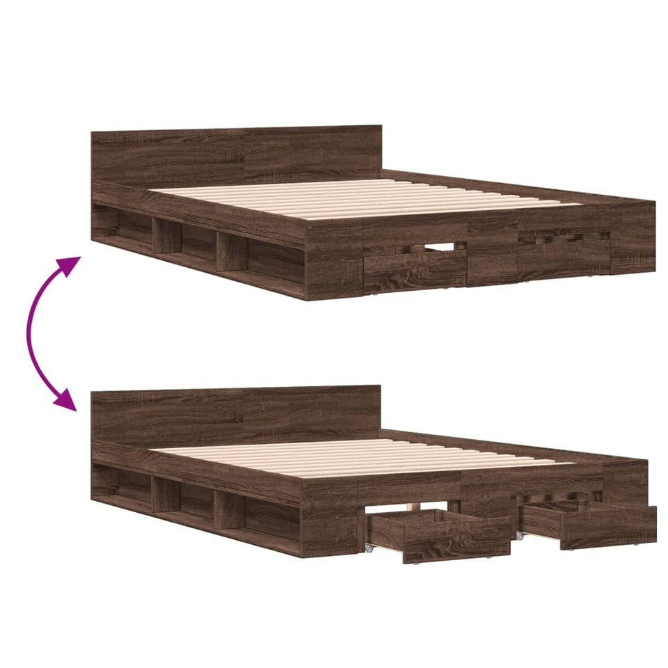 Bed Frame with Drawers without Mattress Brown Oak 120x200 cm