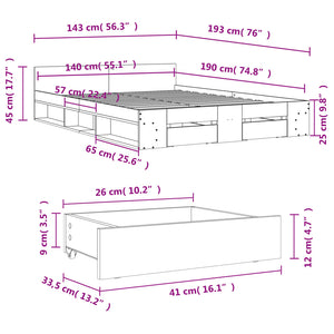 Bed Frame with Drawers without Mattress Black 140x190 cm