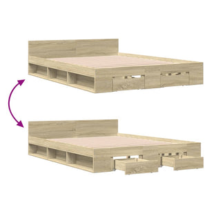 Bed Frame with Drawers without Mattress Sonoma Oak 140x190 cm