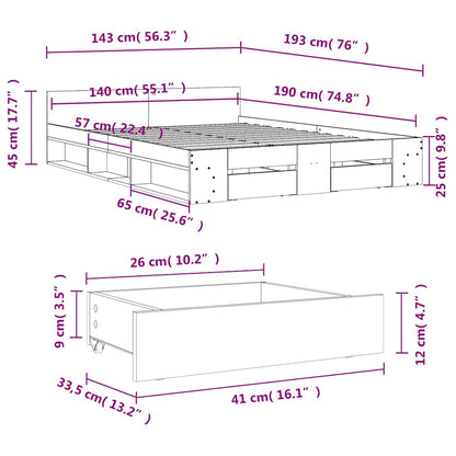 Bed Frame with Drawers without Mattress Smoked Oak 140x190 cm