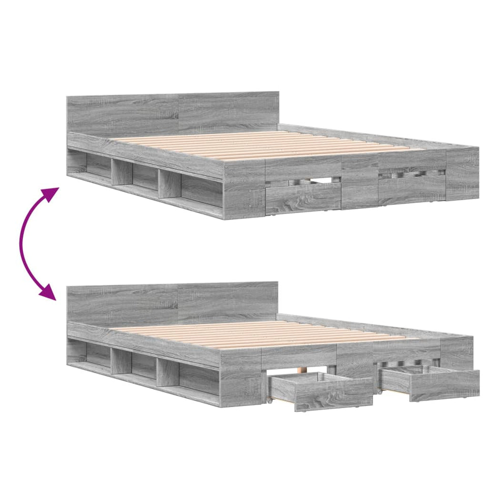 Bed Frame with Drawers without Mattress Grey Sonoma 140x190 cm